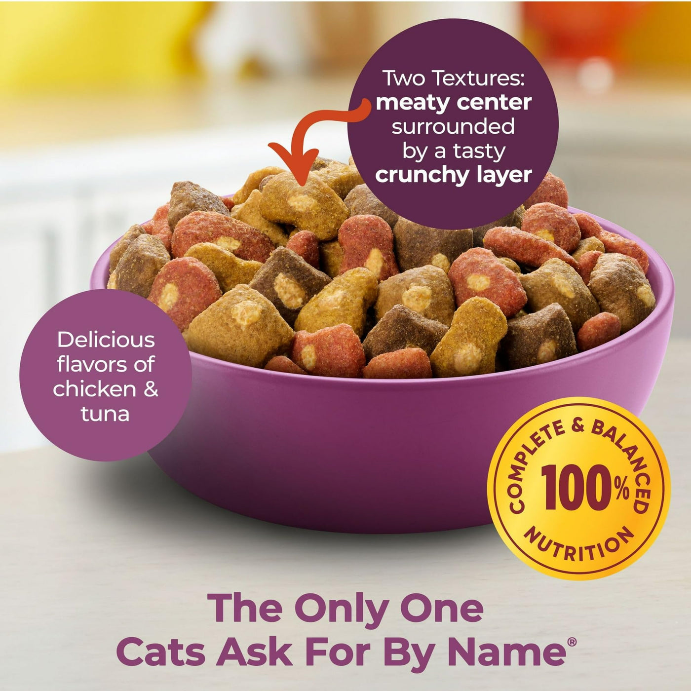 Tender Centers Dry Cat Food with Basted Bites - Chicken & Tuna Flavors - Meaty Center Surrounded by a Crunchy Outer Layer - 3 Pound Bag