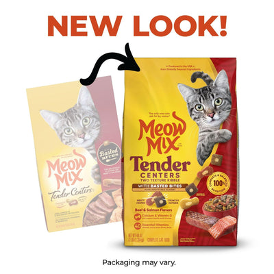 Tender Centers Dry Cat Food with Basted Bites - Beef & Salmon Flavors - Meaty Inside Crunchy Outside - Complete and Balanced Nutrition for Adult Cats - 3 Pound Bag