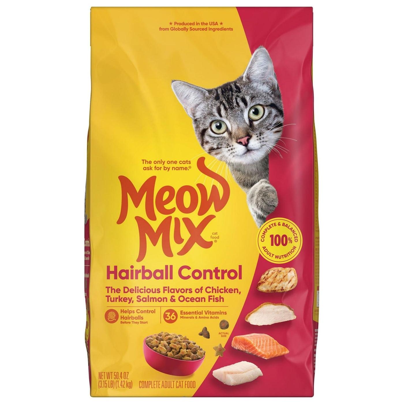 Hairball Control Dry Cat Food - Made with The Delicious Flavors of Chicken, Turkey, Salmon and Ocean Fish - Complete and Balanced Nutrition for Adult Cats - 3.15 Pound Bag