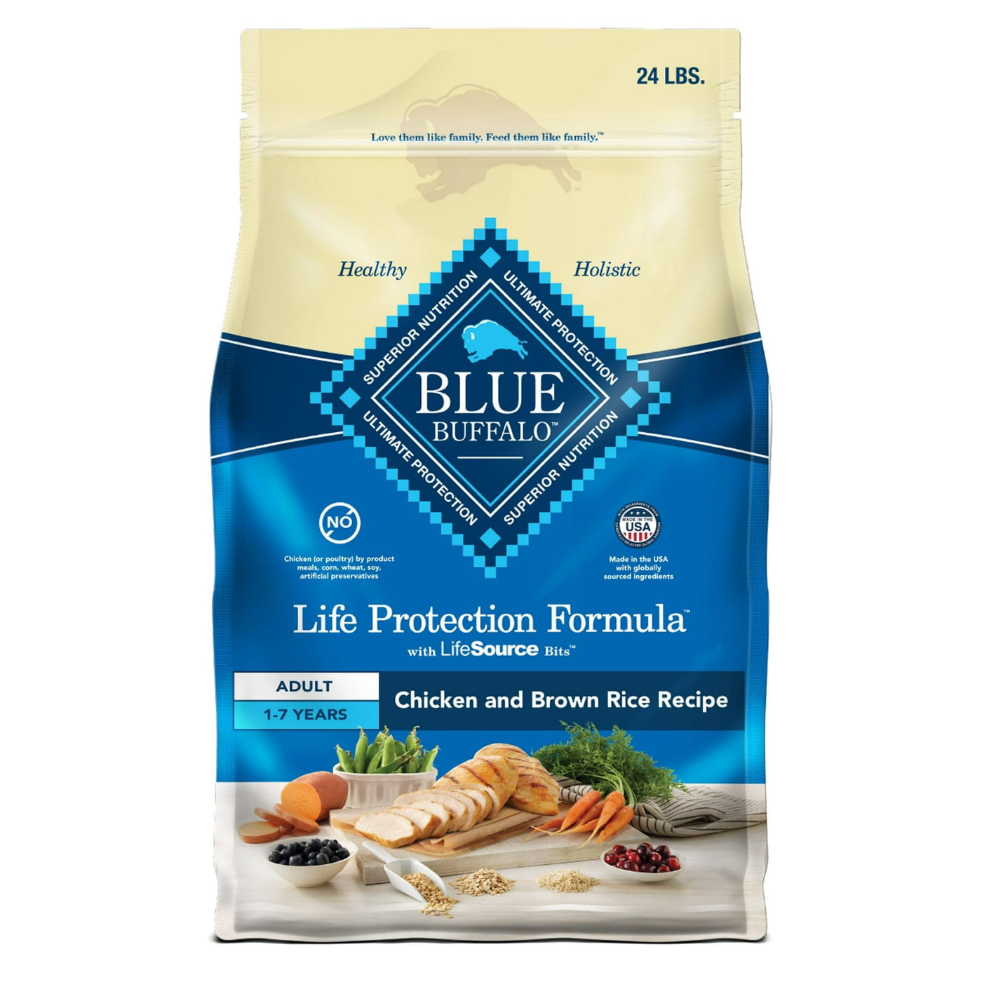 Trase A Life Protection Formula Adult Chicken & Brown Rice Recipe Dry Dog Food - Helps Build and Maintain Strong Muscles - Made with Natural Ingredients - 24 lb