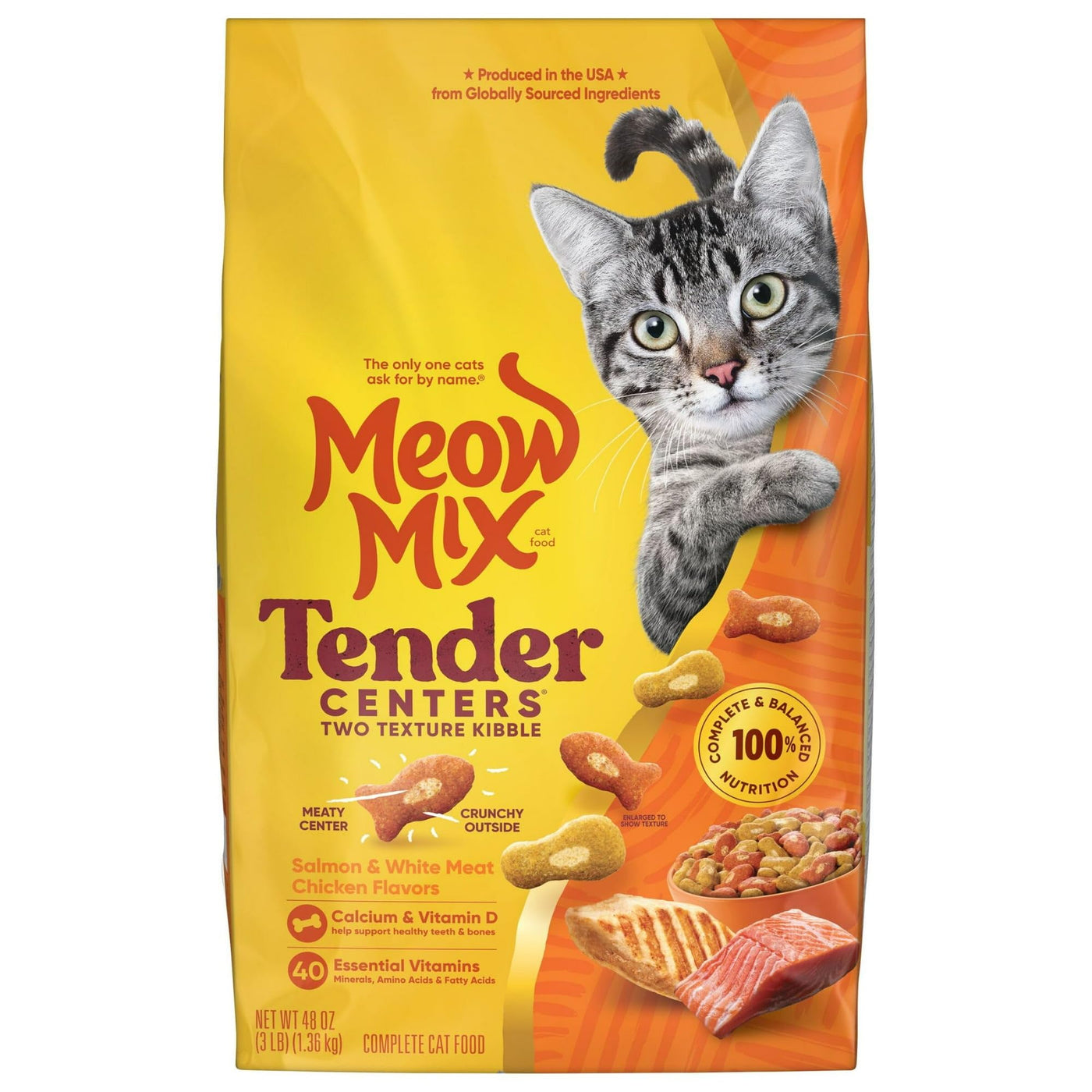 Tender Centers Dry Cat Food - Salmon & White Meat Chicken Flavors - Meaty Inside Crunchy Outside - Produced from Globally Sourced Ingredients - 3 Pound Bag
