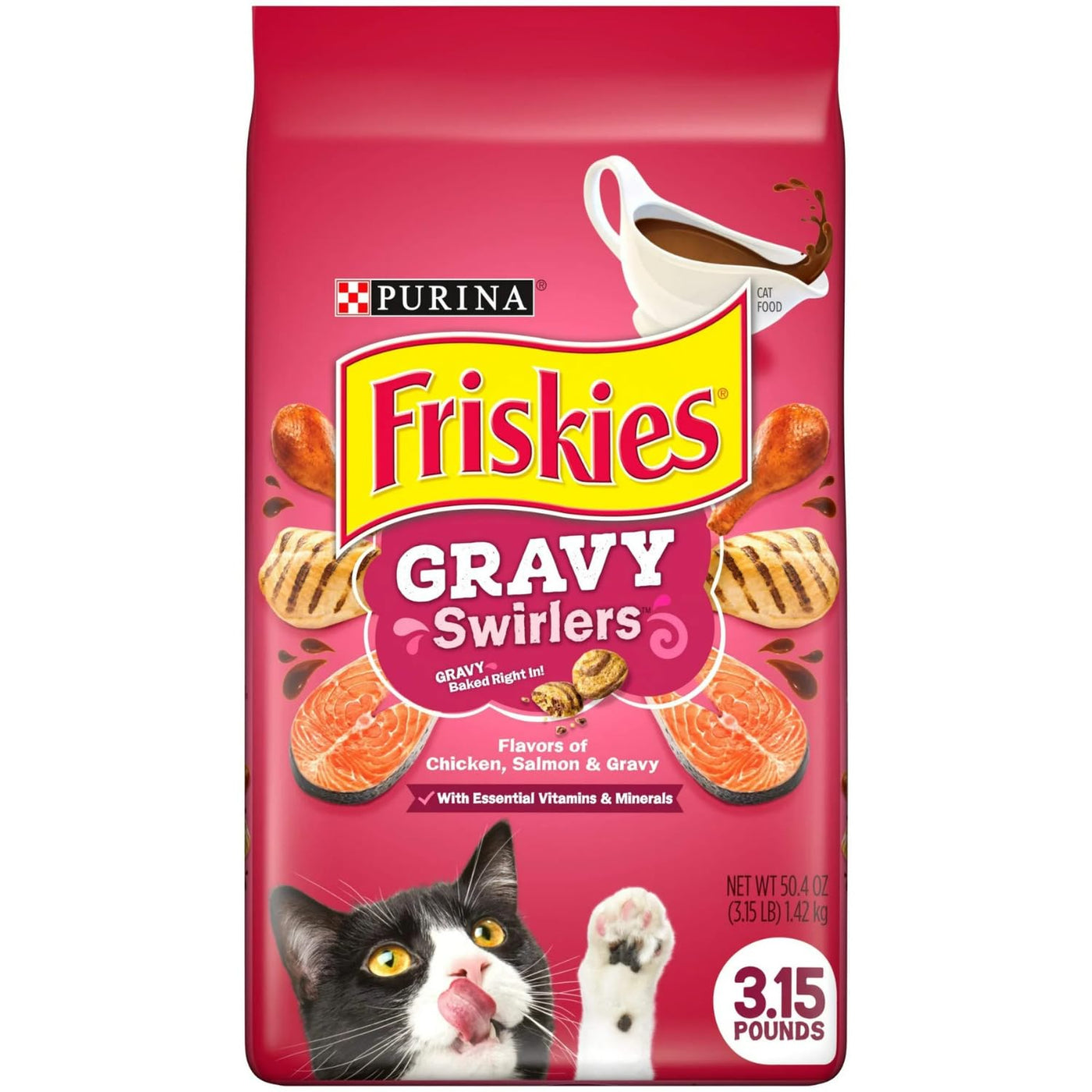 Trase A Gravy Swirlers, Indoor Dry Cat Food, Flavors of Chicken & Salmon with Vitamins & Minerals, Cat Food for Adult Cats, 3.15 lb Bag