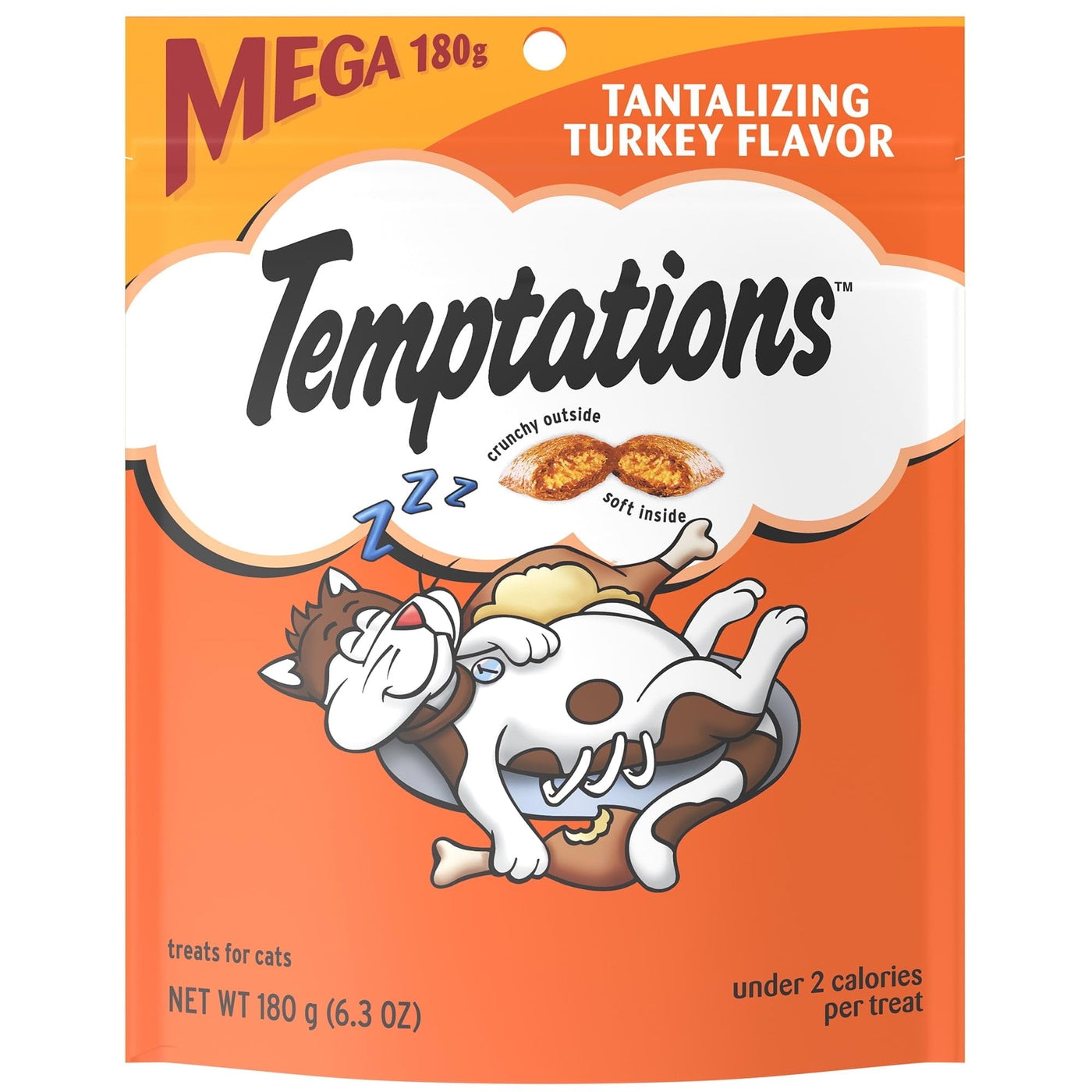 Tantalizing Turkey Flavor Crunchy Treats for Cats Mega Size - Cat Food Treats Crunchy Outside Soft Inside - 6.3 oz Pouch
