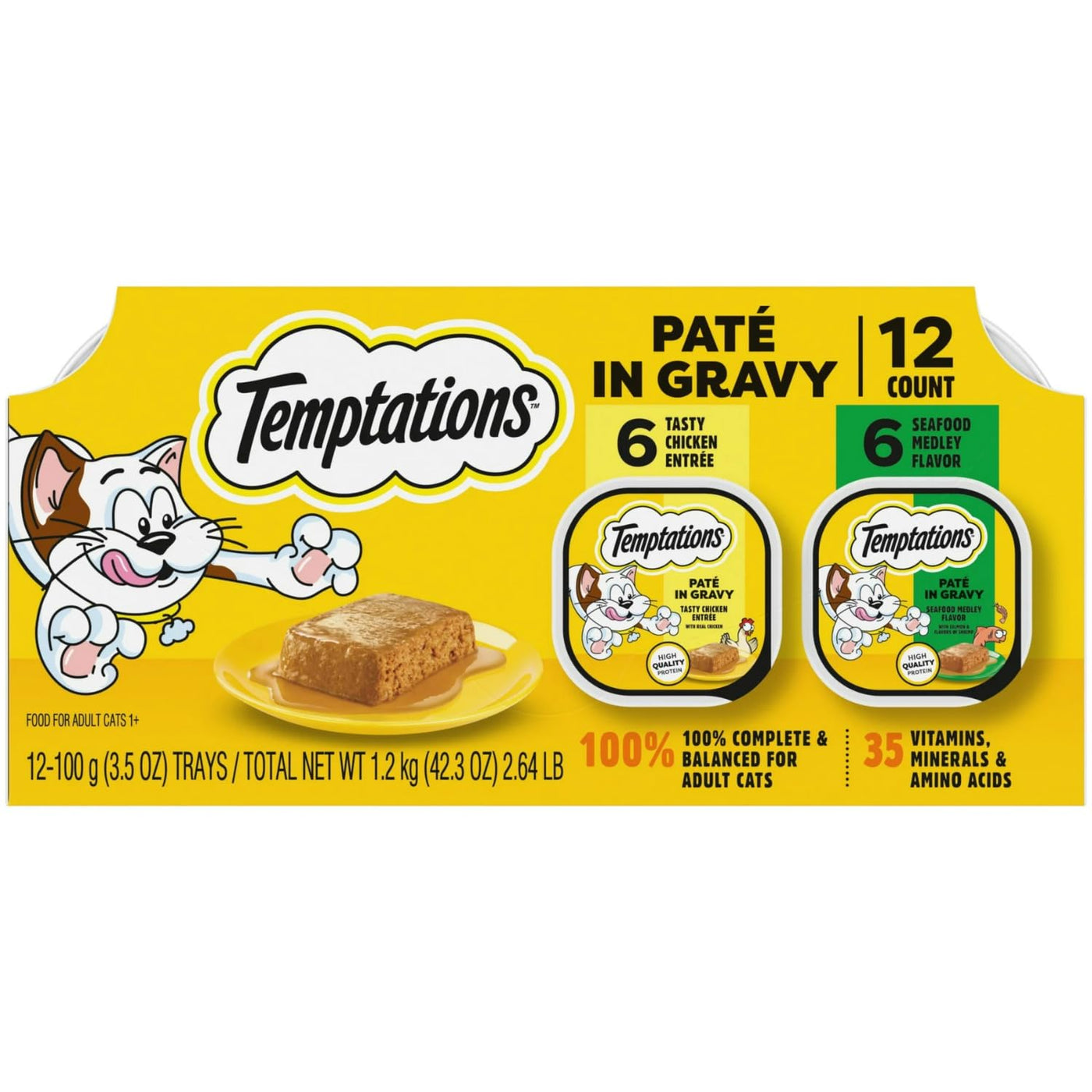 Pate in Gravy Flavor Wet Cat Food Variety Pack, Provides 100% Complete and Balanced Nutrition, 3.5 Oz Tray (12 Pk)