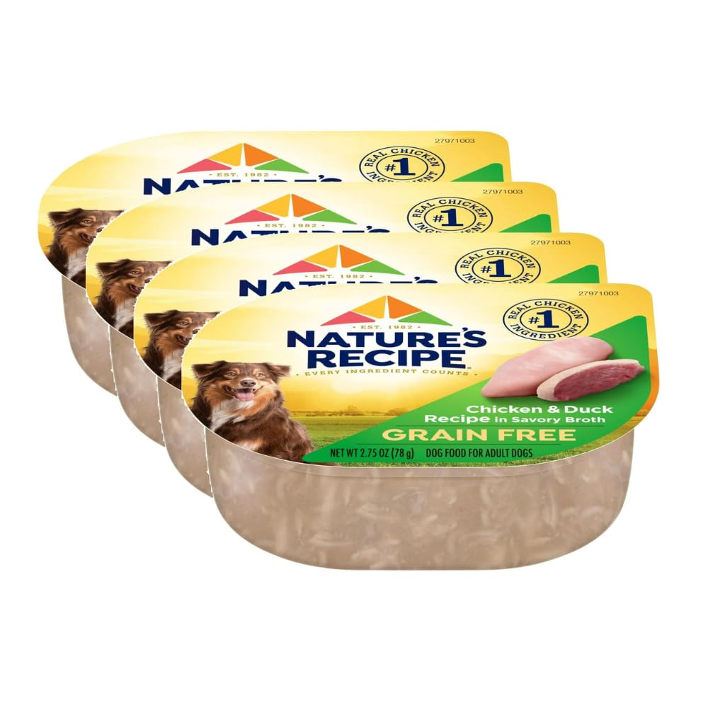 Trase A (4 Pack) Grain Free Chicken & Duck Recipe in Savory Broth Wet Dog Food for Adult Dogs - 2.75 Oz Cup - Includes Natural Ingredients with Added Vitamins, Minerals and Nutrients