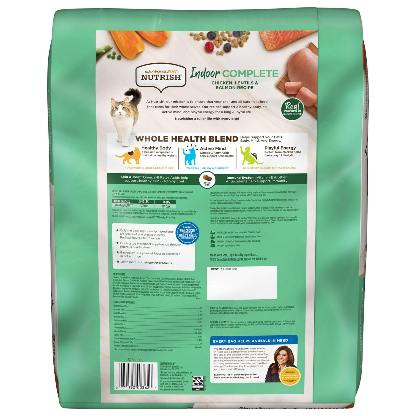 Trase A Complete Chicken, Lentils & Salmon Recipe Dry Cat Food - Omega 3 Fatty Acids to Help Support an Active Mind - 14 lb. Bag