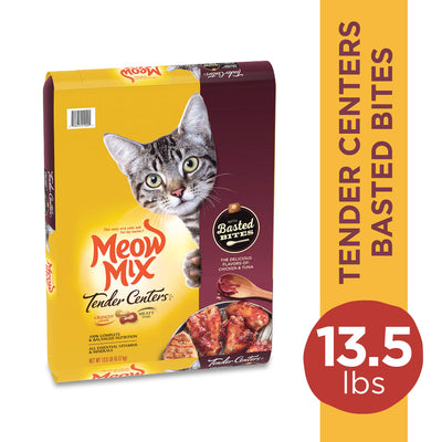 Mew Mix Tender Centers with Basted Bites, Chicken and Tuna Flavored Dry Cat Food, 14 Pound - Dry Cat Food Includes Basted Bites for Irresistible Taste and Texture