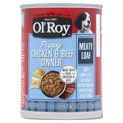 (4 Pack) Chicken & Beef Dinner Meaty Loaf Wet Dog Food for Puppies, Grain Free - 13.2 Oz Can - Great Tasting Chicken and Beef Flavor Encourages Healthy Appetite