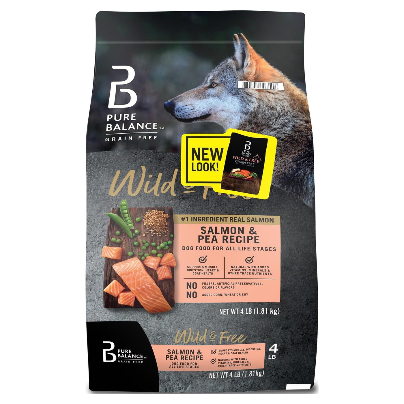 Wild & Free Salmon & Pea Recipe Dry Dog Food for Dogs of All Life Stages - Supports Muscle, Digestion, Heart, and Coat Health - Grain Free - 4 lbs