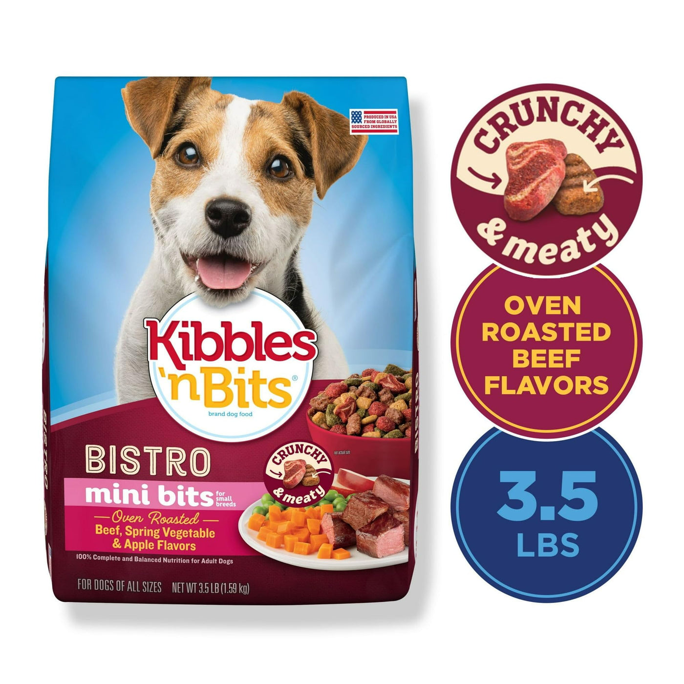 Trase A Bistro Mini Bits, Oven Roasted Beef, Veggies & Apple Dry Dog Food - 3.5 Lb. Bag - Complete and Balanced Nutrition for Adult Dogs