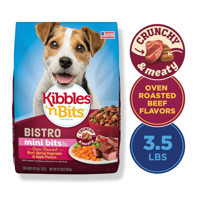 Trase A Bistro Mini Bits, Oven Roasted Beef, Veggies & Apple Dry Dog Food - 3.5 Lb. Bag - Complete and Balanced Nutrition for Adult Dogs