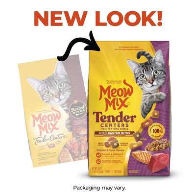 Tender Centers Dry Cat Food with Basted Bites - Chicken & Tuna Flavors - Meaty Center Surrounded by a Crunchy Outer Layer - 3 Pound Bag