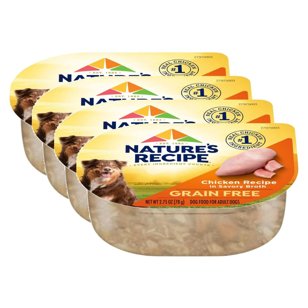 Trase A (4 Pack) Grain Free Chicken Recipe in Savory Broth Wet Dog Food - 2.75 oz. Cup - Includes Natural Ingredients with Added Vitamins, Minerals and Nutrients