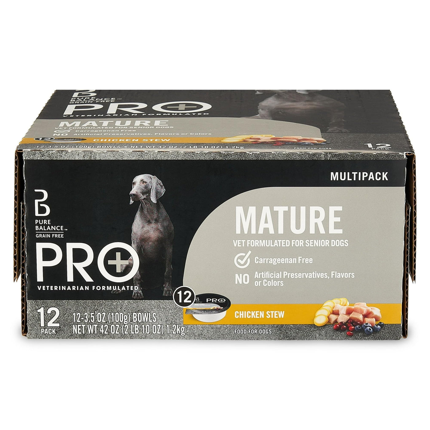 Trase A Pro+ Chicken Stew Wet Dog Food for Mature Pets, Grain Free - Made with Real Chicken - 3.5 oz Cups (12 Pack)