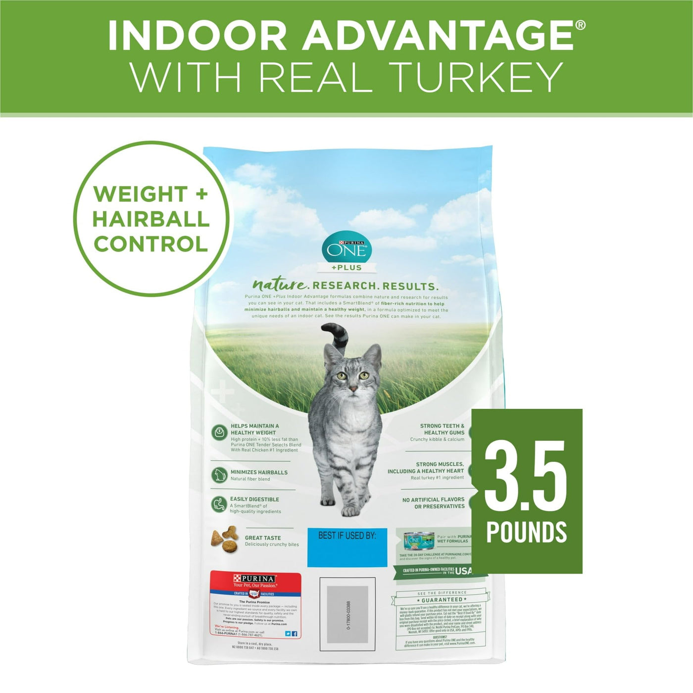 Dry Cat Food with Turkey Flavor - Low Fat, Weight Control Indoor Dry Cat Food - 100 Percent Complete and Balanced Nutrition - Made Without Corn, Wheat or Soy - 3.5 lb Bag