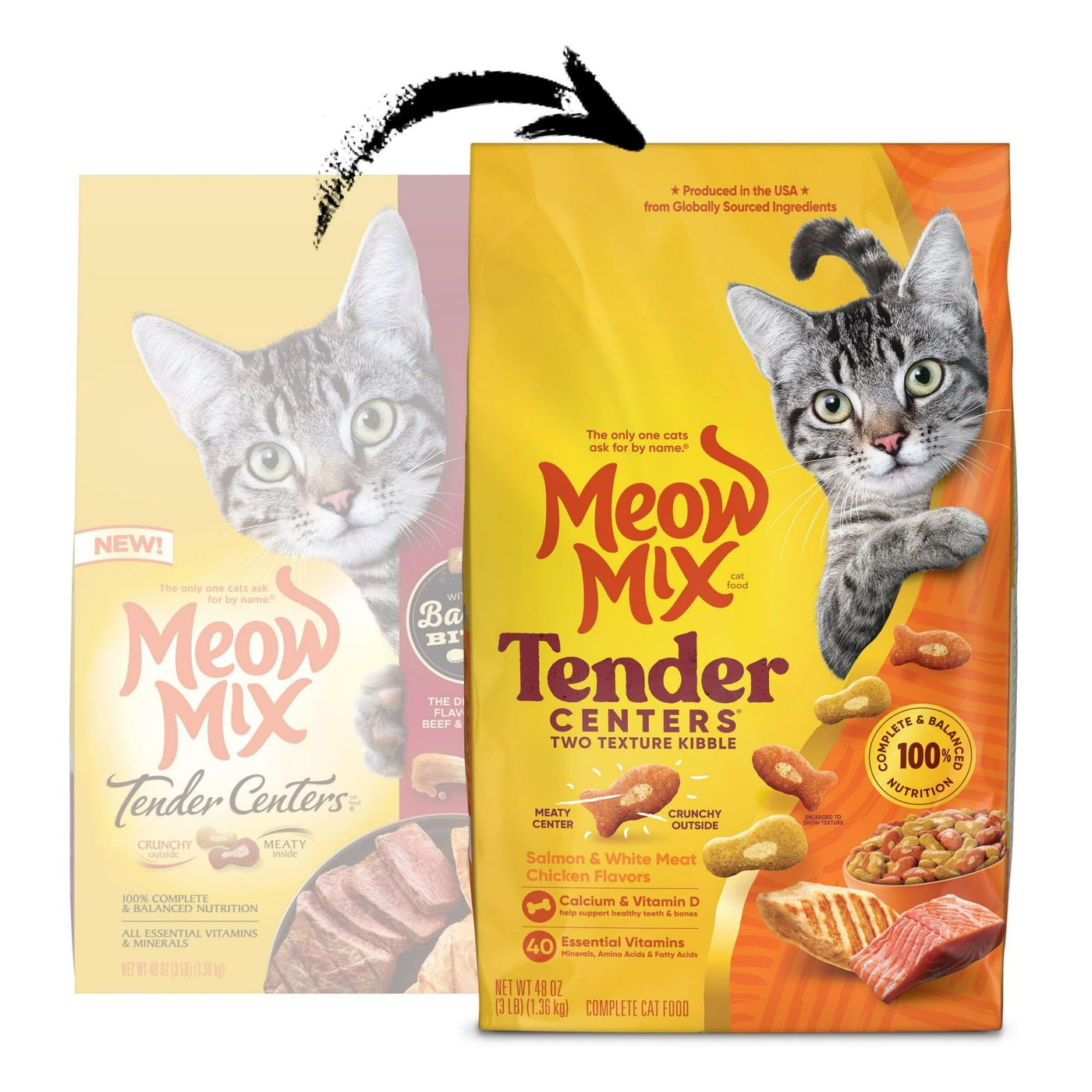 Tender Centers Dry Cat Food - Salmon & White Meat Chicken Flavors - Meaty Inside Crunchy Outside - Produced from Globally Sourced Ingredients - 3 Pound Bag