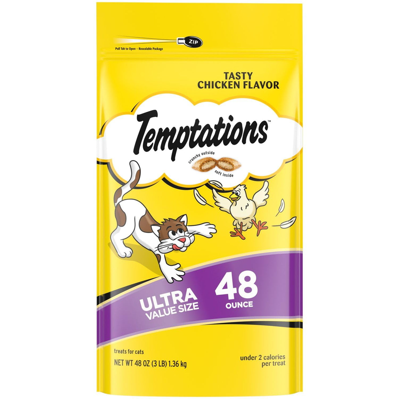 Tasty Chicken Flavor Crunchy and Soft Cat Treats - Cat Food Treats Crunchy Outside Soft Inside - 48 oz Pouch