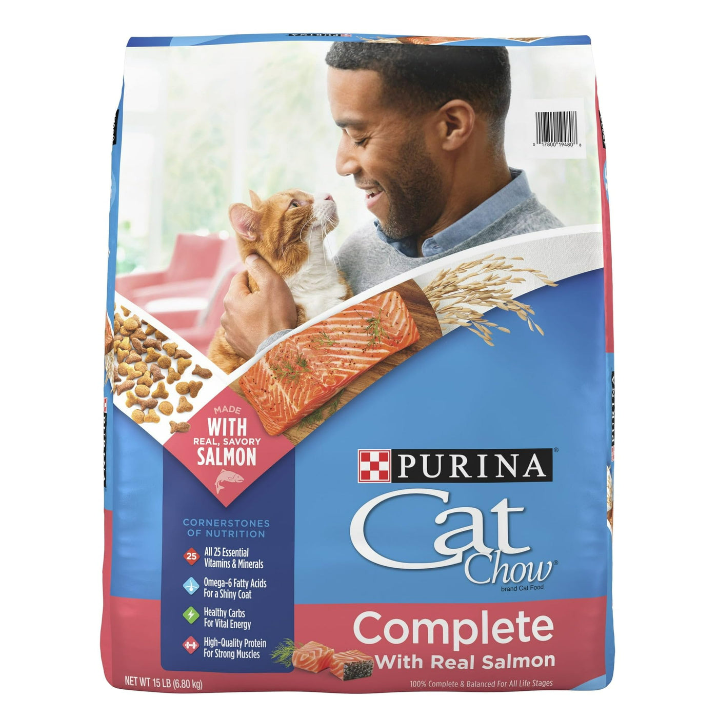 Trase A High Protein Salmon Dry Cat Food - Contains All 25 Essential Vitamins and Minerals - Omega 6 Fatty Acids for a Shiny Coat - 15 lb Bag