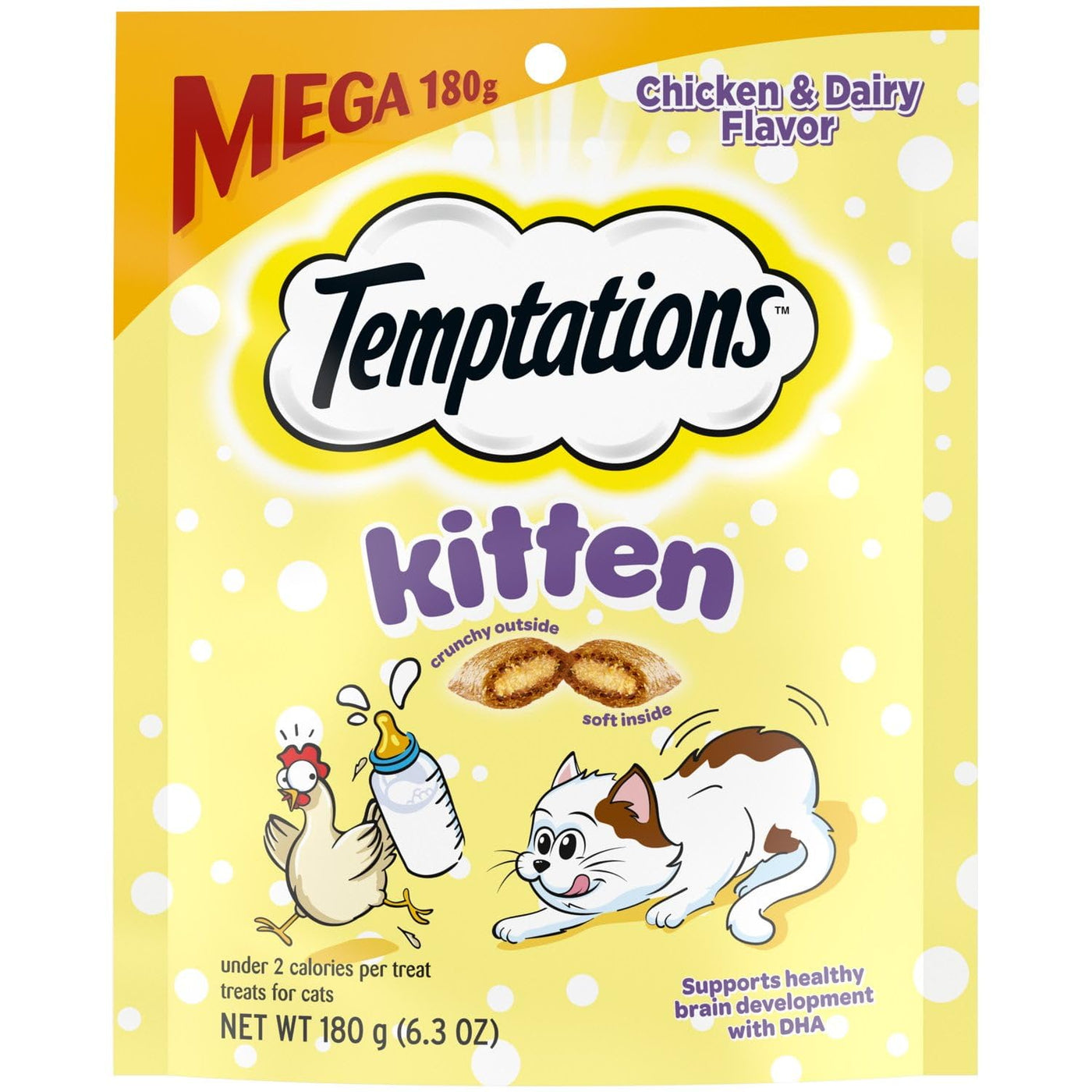 Chicken and Dairy Flavor Crunchy and Soft Dry Kitten Treats - Deliciously Flavorful Kitten Treats Crunchy Outside Soft Inside - 6.3 oz.
