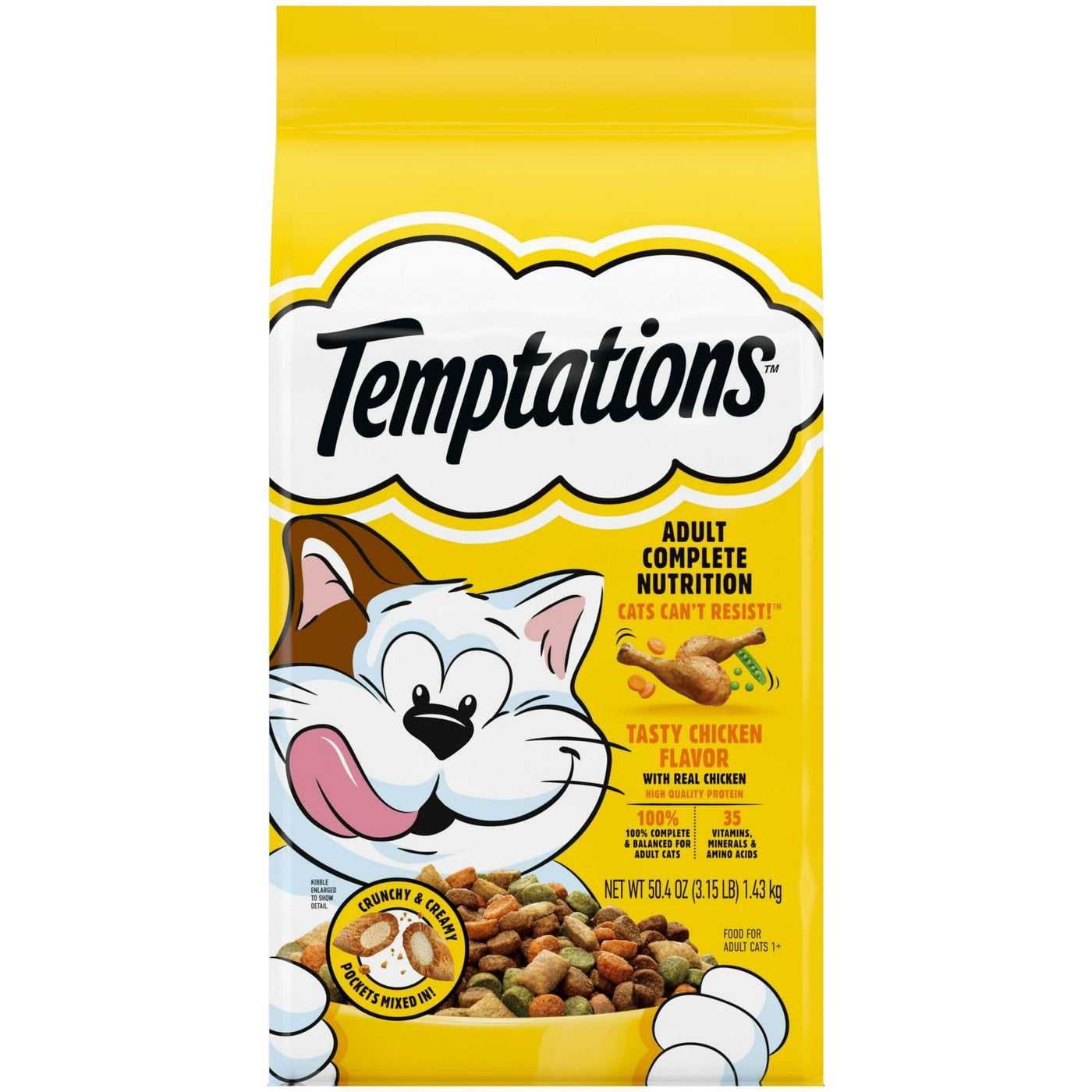 Trase A Tasty Chicken Flavor Adult Dry Cat Food - Made with Real Chicken - Crunchy & Creamy Pockets Mixed in - 35 Vitamins, Minerals, and Amino Acids - 3.15 lb Bag