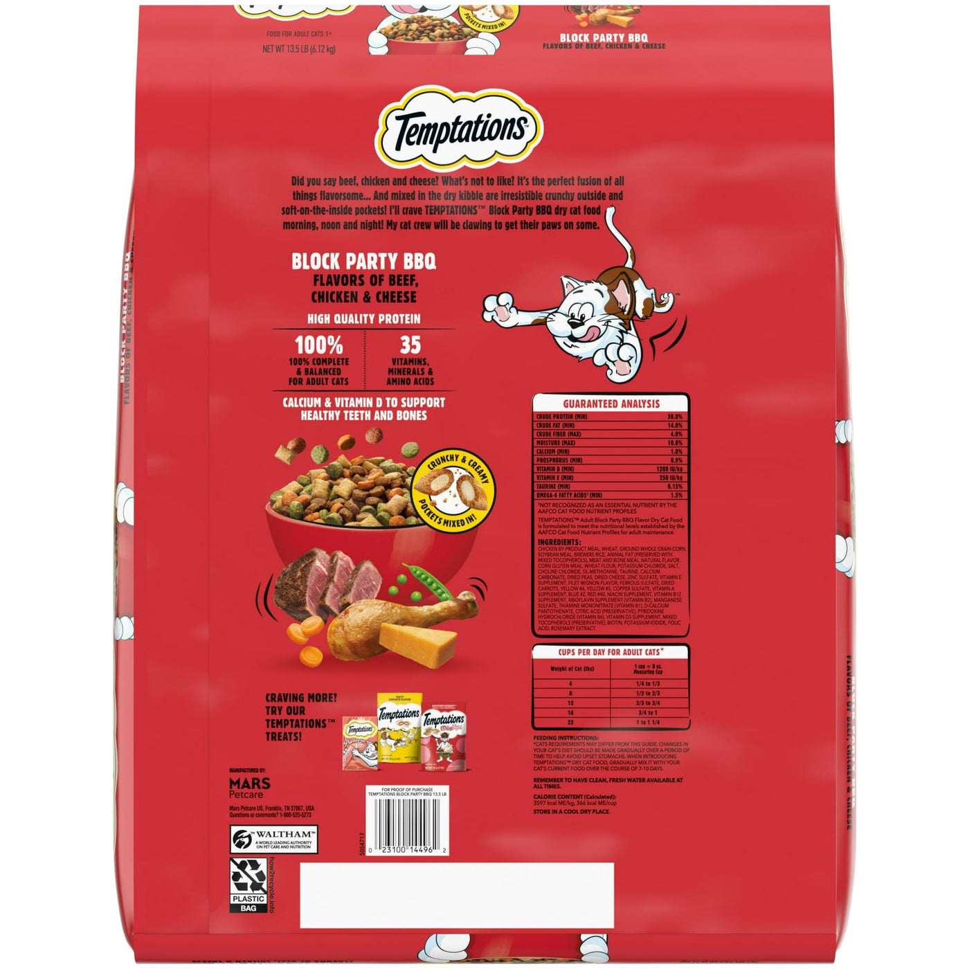 Trase A Adult Dry Cat Food Block Party BBQ Flavor - Support Strong and Healthy Muscles - Crunchy Outside Soft Inside - 35 Vitamins, Minerals, and Amino Acids - 13.5 Lb Bag