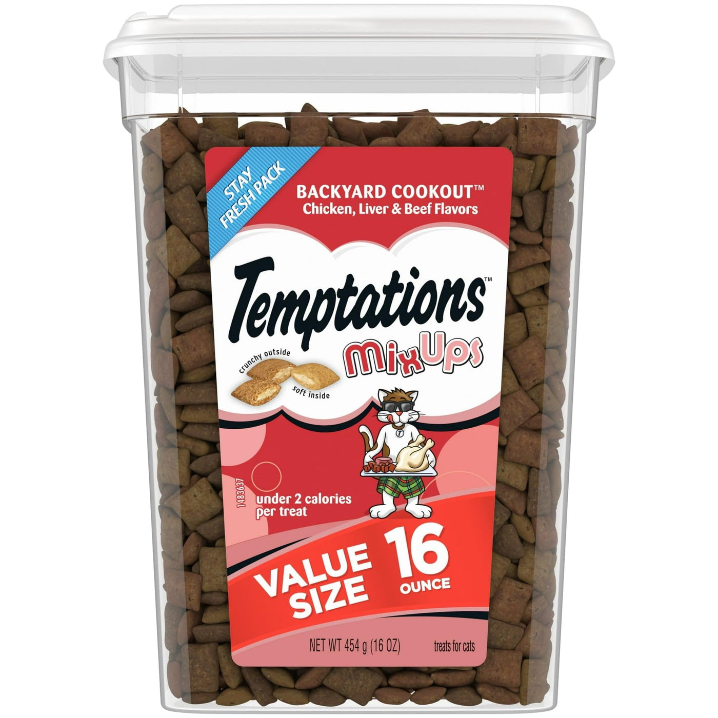 Mixups Backyard Cookout Flavor Crunchy and Soft Dry Cat Treats - Cat Snack Crunchy Outside Soft Inside - 16 oz Tub
