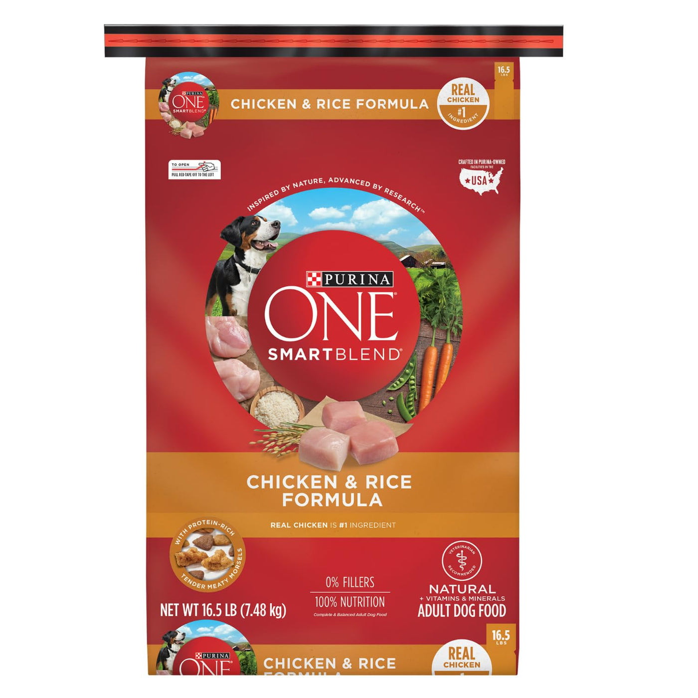 Trase A Purrina One Dry Dog Food for Adult Dogs, High Protein Dog Food with Added Vitamins and Minerals, Real Chicken & Rice, 16.5 lb Bag