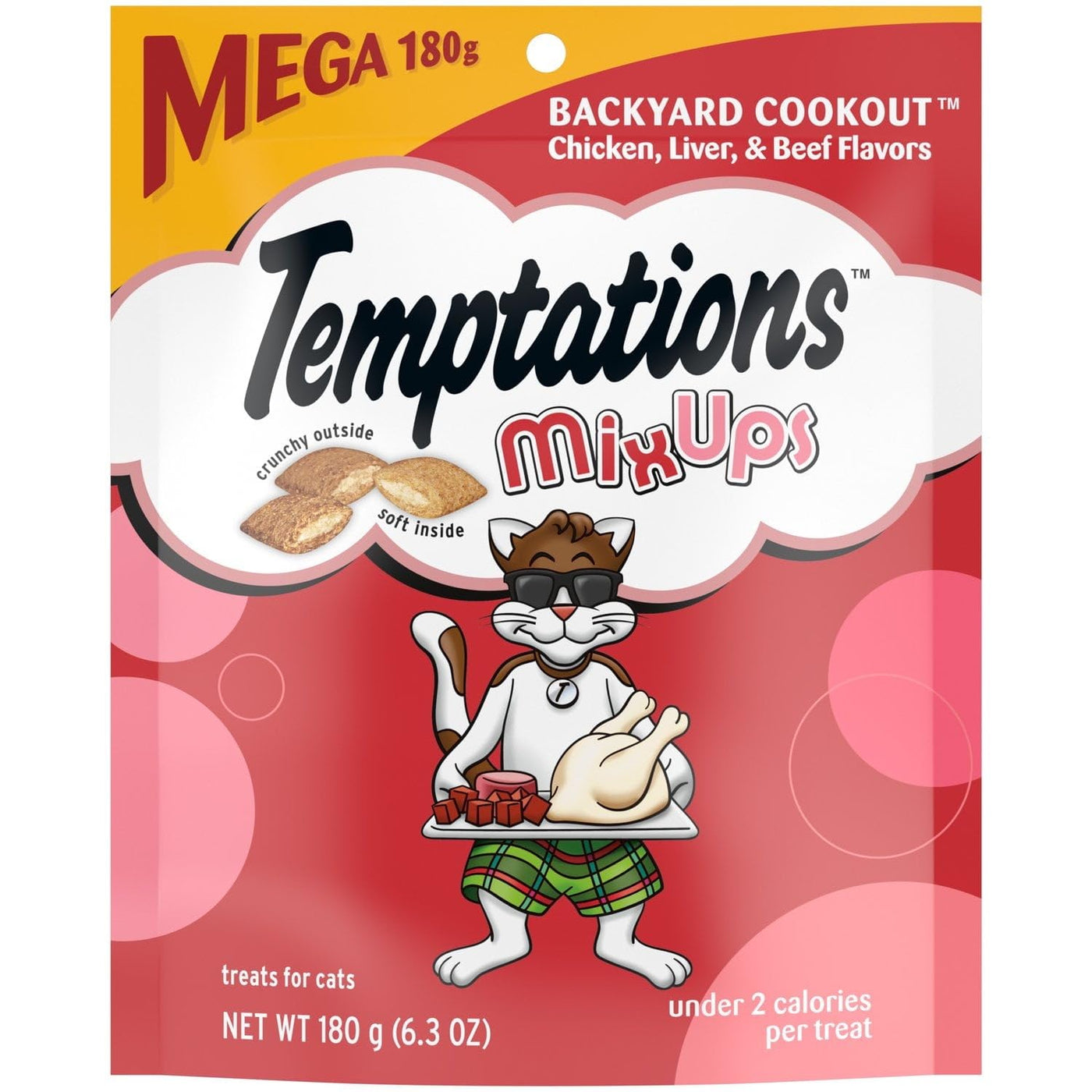 Mixups Crunchy & Soft Dry Cat Treats Backyard Cookout Flavor - Crunchy Outer Shell Helps to Control Tartar and Support Dental Health - 6.3 oz Pouch