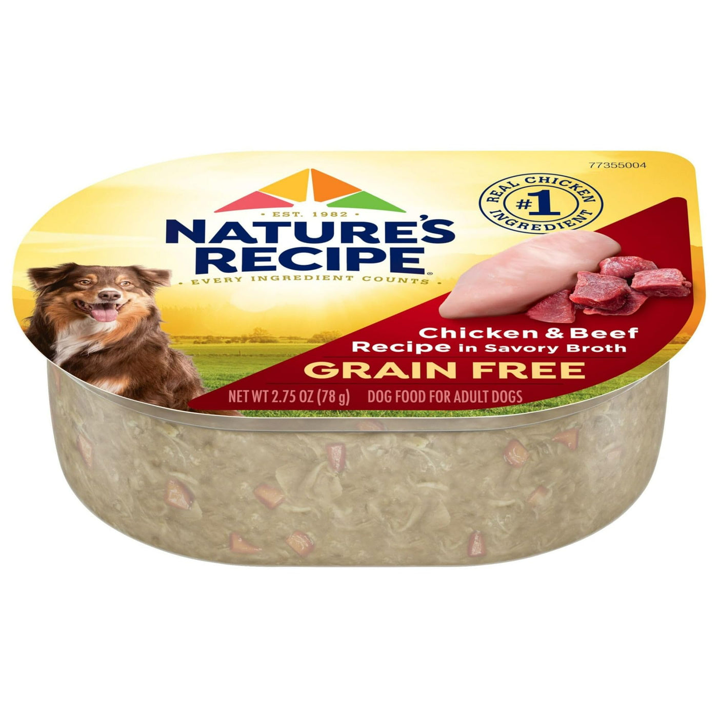 Trase A (4 Pack) Grain Free Chicken & Beef Recipe in Savory Broth Wet Dog Food - 2.75 oz. Cup - Includes Natural Ingredients with Added Vitamins, Minerals and Nutrients