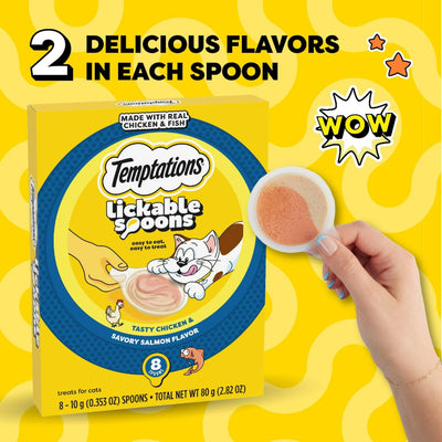 (2 Pack) Lickable Spoons Wet Cat Treat - Chicken and Savory Salmon - Creamy Texture with Added Vitamins and Minerals - No Fillers or Artificial Flavors - 10 G, 8 Ct x Pack of 2