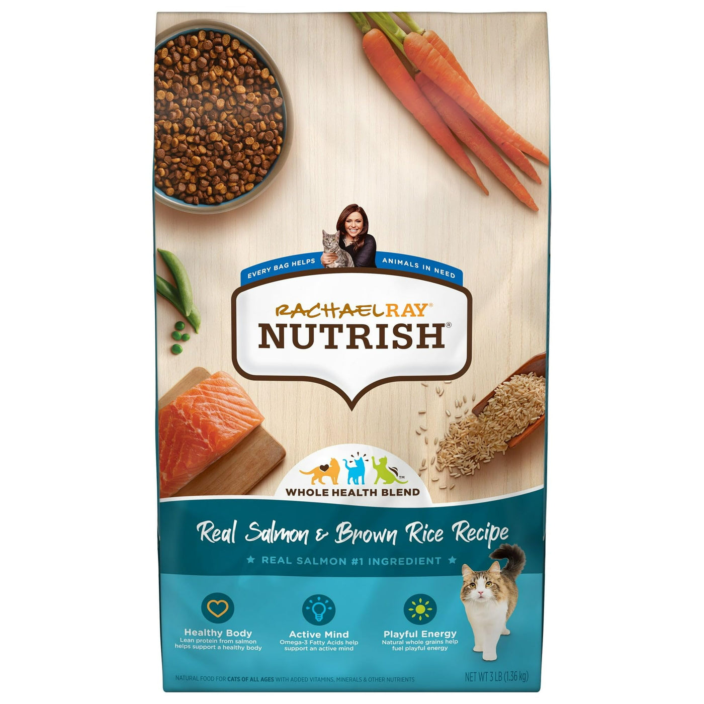 Trase A Real Salmon & Brown Rice Recipe Dry Cat Food - Natural Food for Cats of All Ages - Added Vitamins, Minerals and Other Nutrients - No Added Wheat or Soy Ingredients - 3 Pound Bag