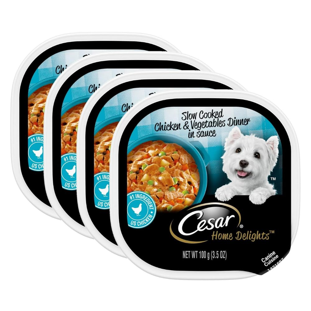 (4 Pack) Home Delights Slow Cooked Chicken and Vegetables Wet Dog Food - 3.5 Oz Tray - Complete and Balanced and Fortified with Vitamins and Minerals to Help Dog's