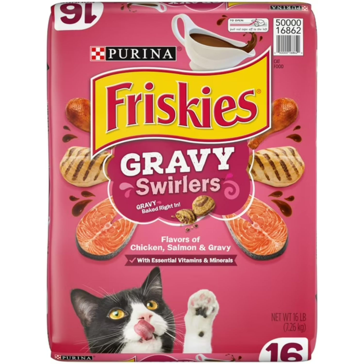 Gravy Swirlers, Indoor Dry Cat Food, Flavors of Chicken, Salmon & Gravy with Vitamins & Minerals, Cat Food for Adult Cats, 16 lb Bag