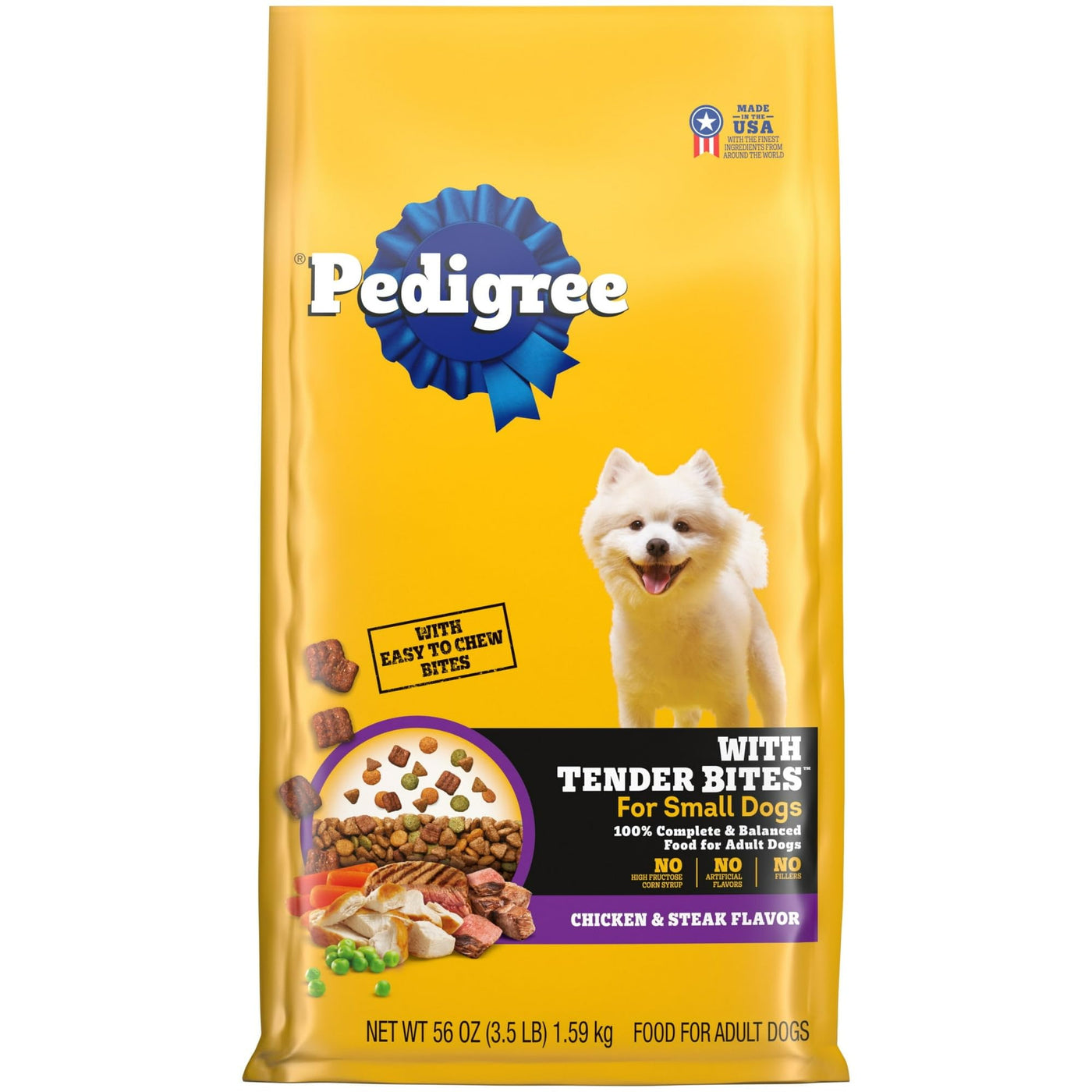 Tender Bites Complete Nutrition Adult Small Breed Dry Dog Food - Chicken & Steak Flavor - Dry Food Recipe with Whole Grains, Protein, and Accents of Vegetables - 3.5 Lb Bag