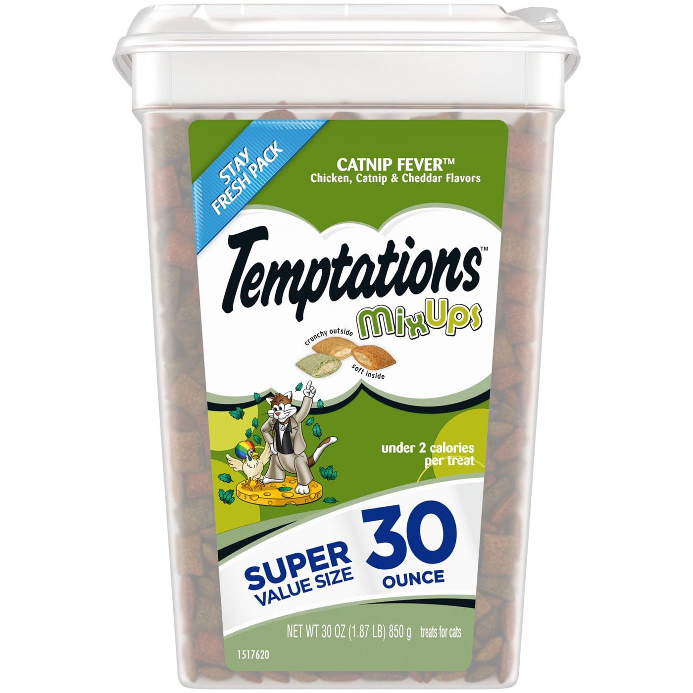 Mixups Catnip Fever Flavor Crunchy and Soft Dry Cat Treats - Crunchy Outer Shell Helps to Control Tartar and Support Dental Health - 30 oz Tub