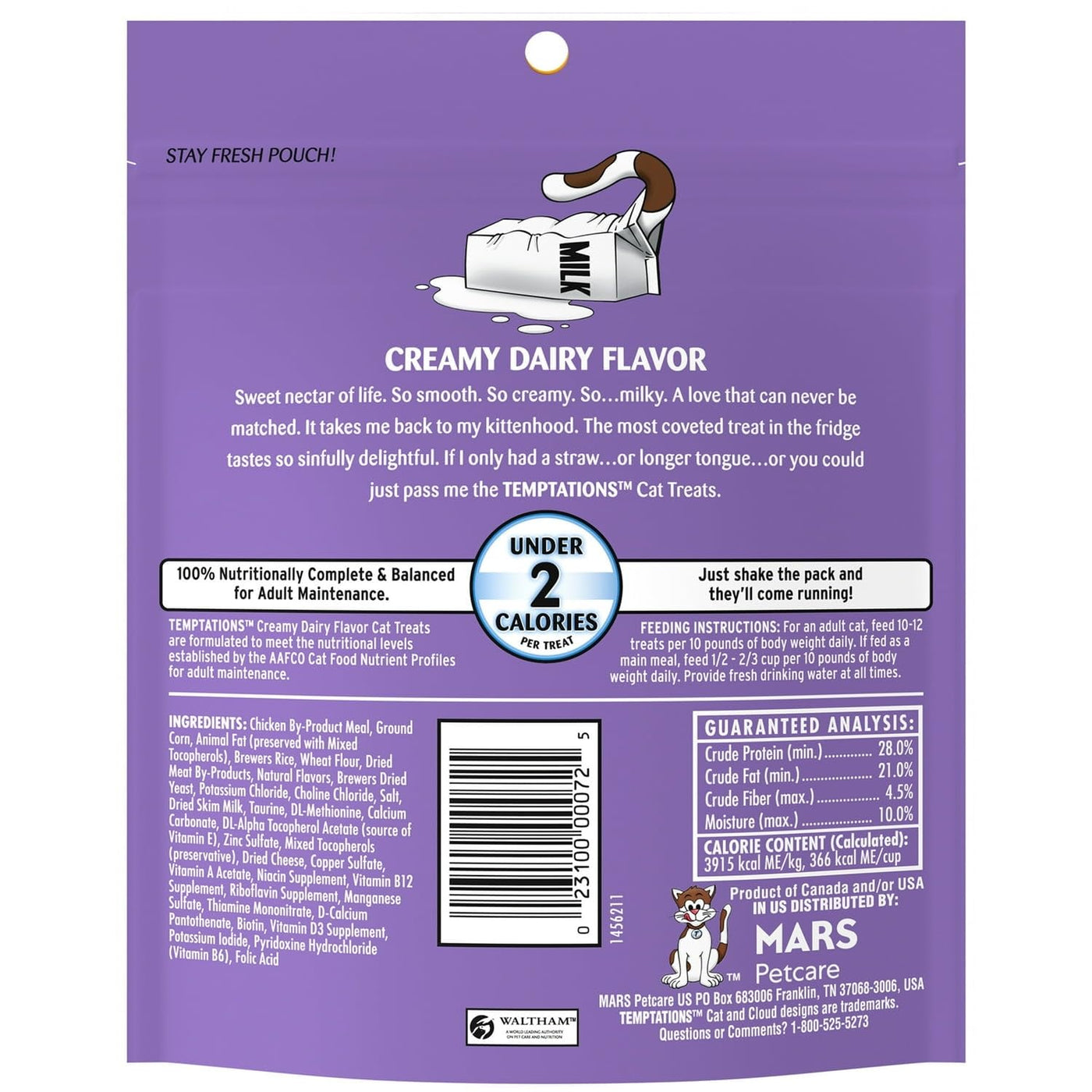 Classic Creamy Dairy Flavor Crunchy and Soft Dry Cat Treats - Complete and Balanced Nutrition for Adult Cat Maintenance - 6.3 oz Pouch