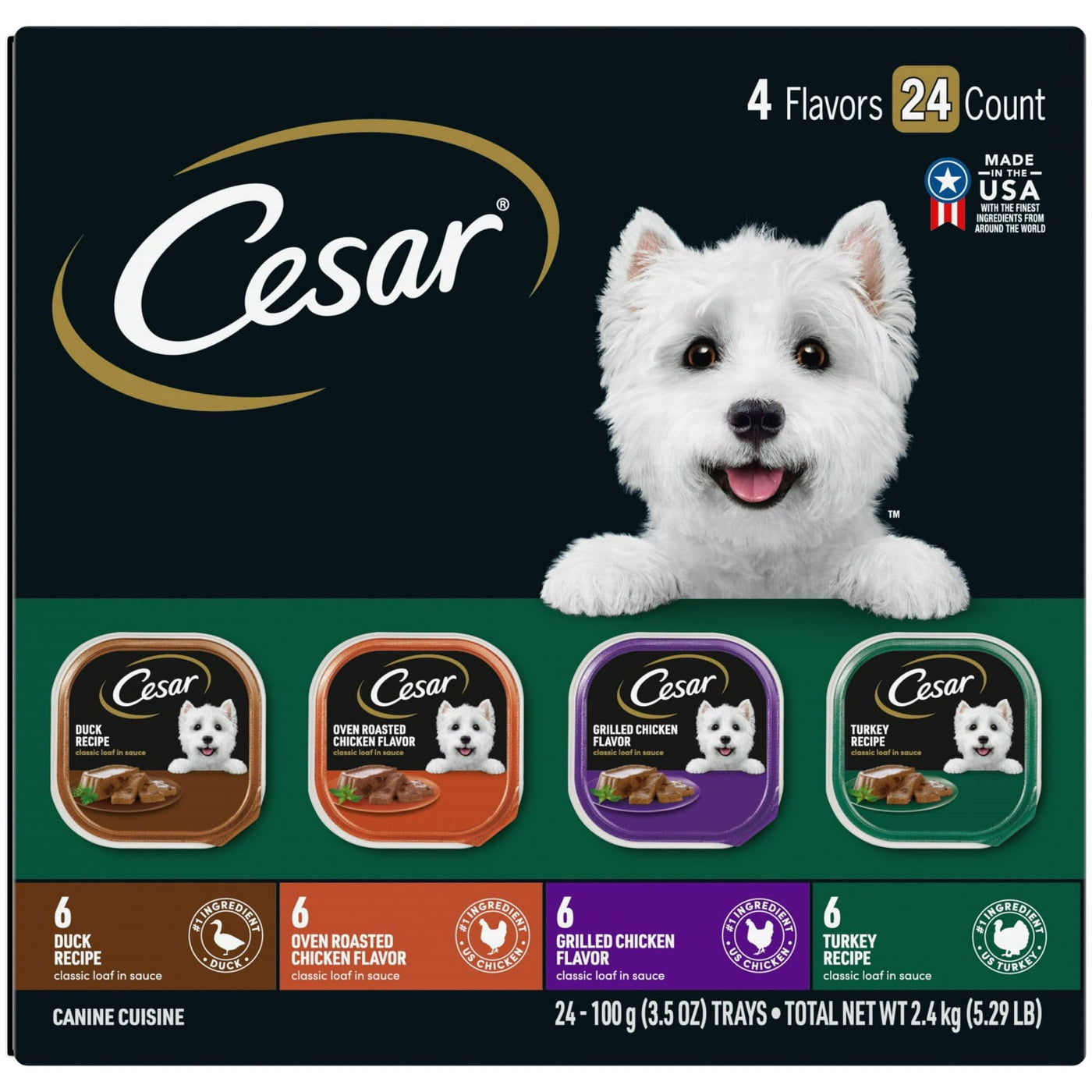 Wet Dog Food Variety Pack - Complete and Balanced Meal for Adult Dogs - Formulated Without Grains - 3.5 oz Trays (24 Pack)