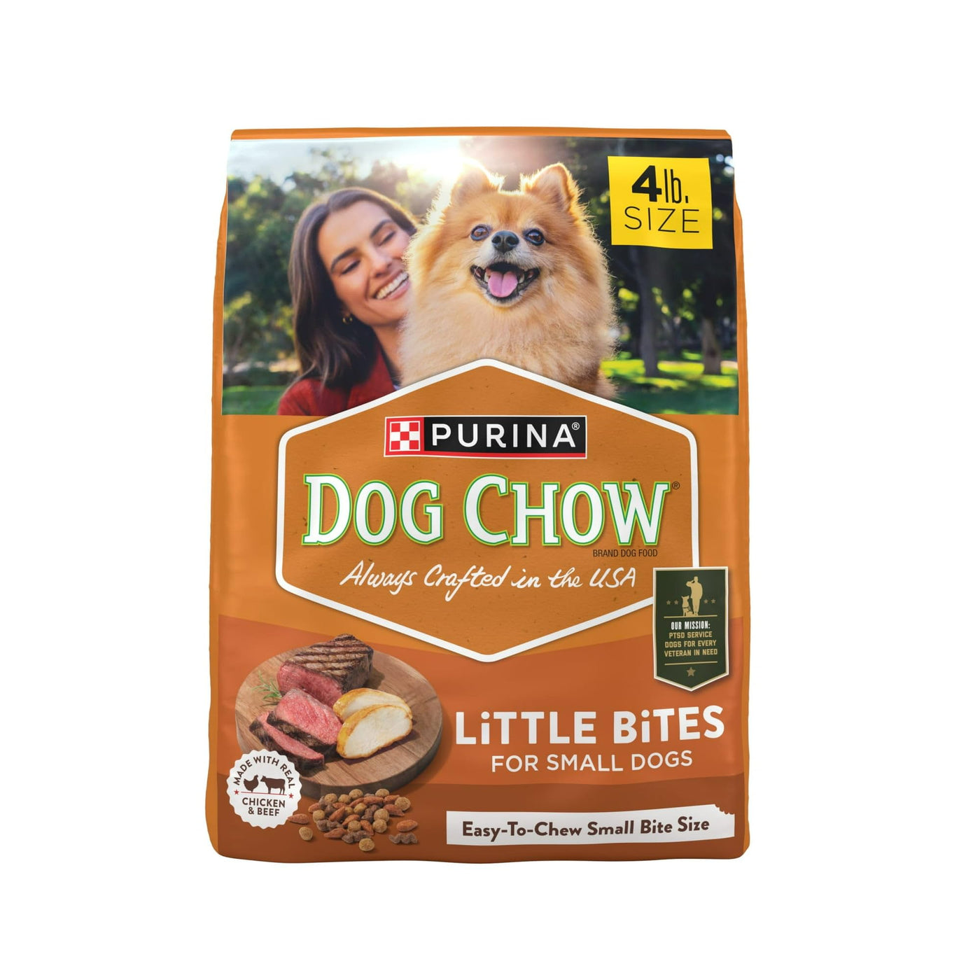 Little Bites with Real Chicken and Beef Dry Dog Food Small Breed Recipe - Crunchy Kibble Blend Helps Clean Dog Teeth - 4 lb Bag
