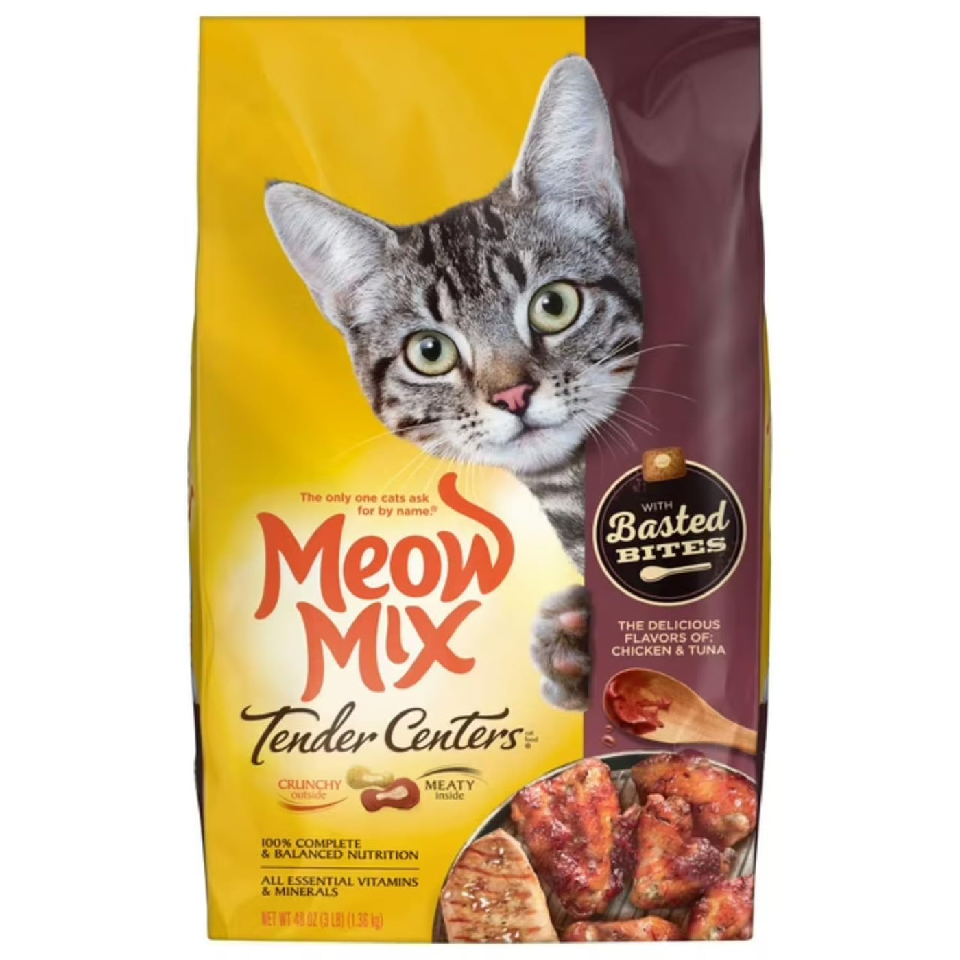 Tender Centers with Basted Bites, Chicken and Tuna Flavored Dry Cat Food, 3-Pound, Crunchy Outside Meaty Inside