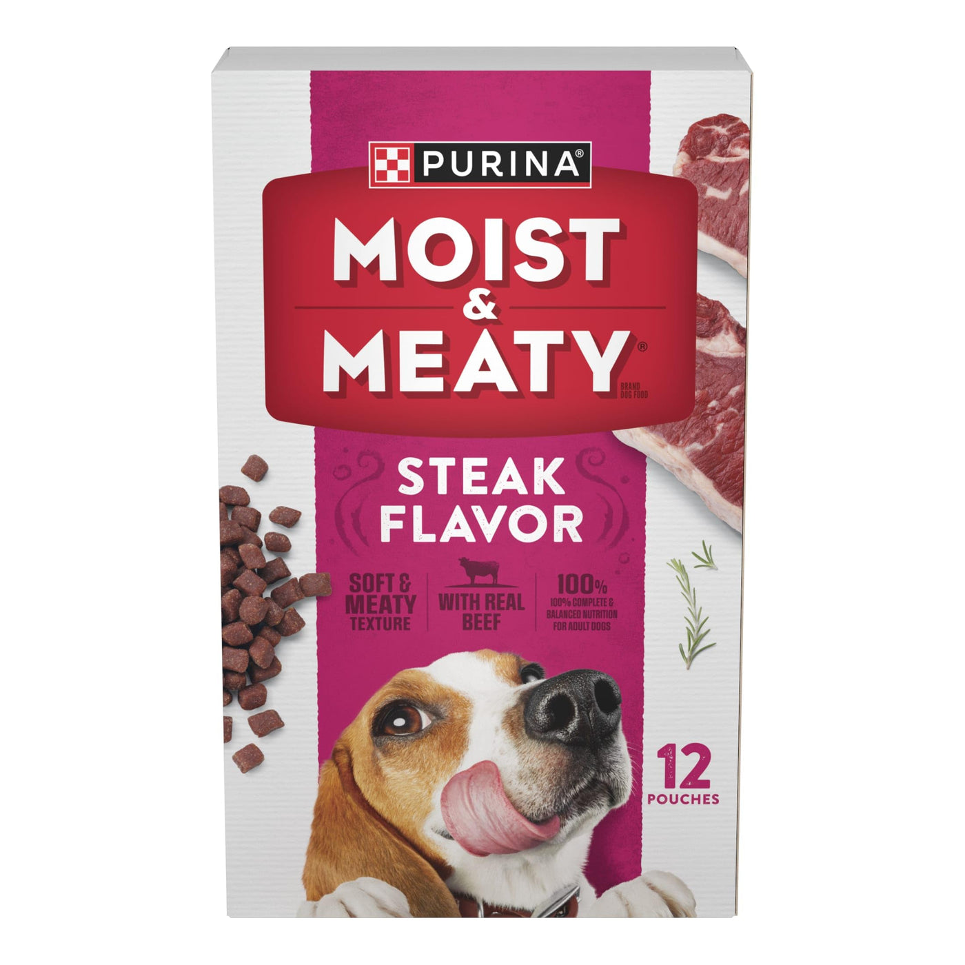 Trase A Moist and Meaty Steak Flavor Soft Dog Food Pouches for Adult Dogs, Made with Real Beef, 72 oz, 12 Count