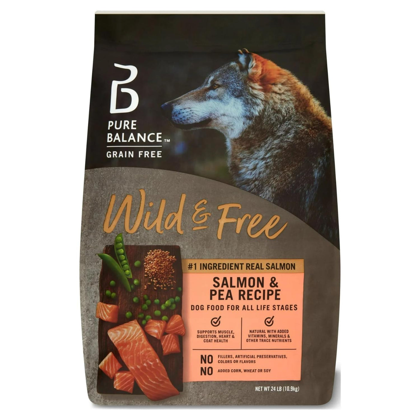 Trase A Wild & Free Salmon & Pea Recipe Dry Dog Food, Grain-Free, No Artificial Colors or Flavors, Complete and Balanced Nutrition, 24 lbs