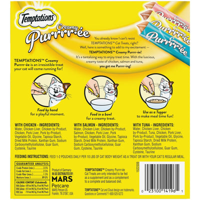 (10 Pack) Creamy Puree with Chicken, Salmon, and Tuna Lickable, Squeezable Cat Treats 24-Packs of 12G Pouches