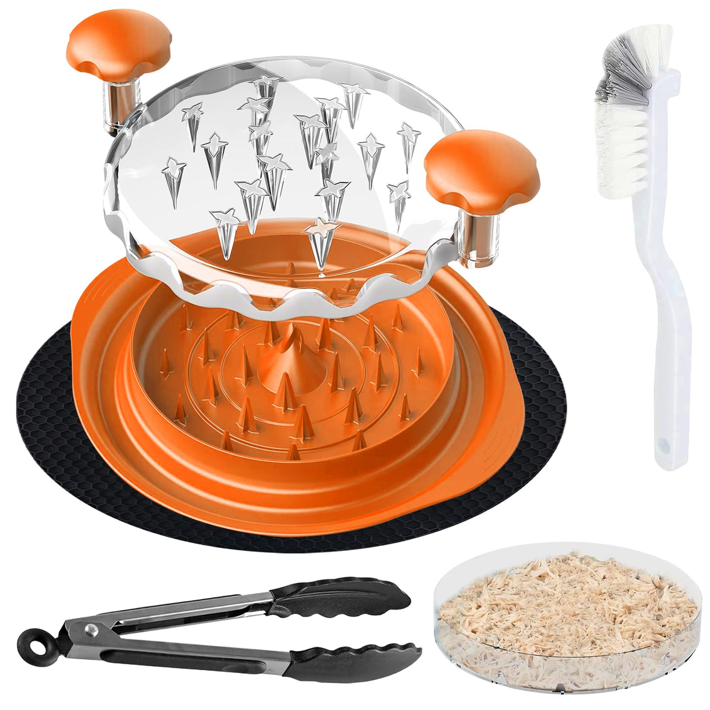 Trase A Chicken Shredder Tool Twist with Tongs & Cleaning Brush|Meat Shredder with Transparent Lid with Anti Slip Base