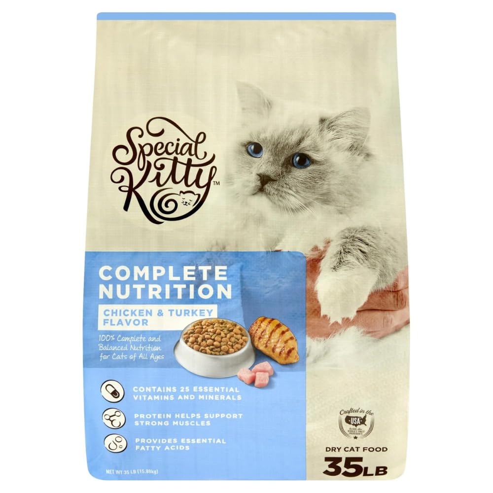 Complete Nutrition Formula Dry Cat Food, Chicken & Turkey Flavor, Kibble Dry Cat Food for Cats, 35 lb