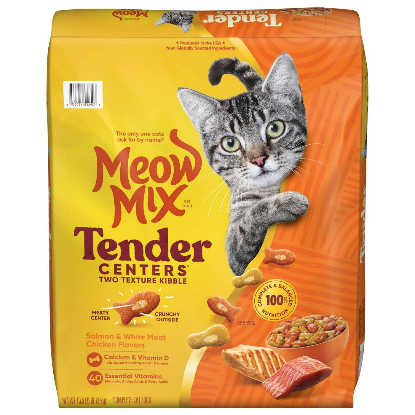 Tender Centers Dry Cat Food - Salmon & White Meat Chicken Flavors - Meaty Inside Crunchy Outside - 40 Essential Vitamins, Minerals, Amino Acids and Fatty Acids - 13.5 Pound Bag