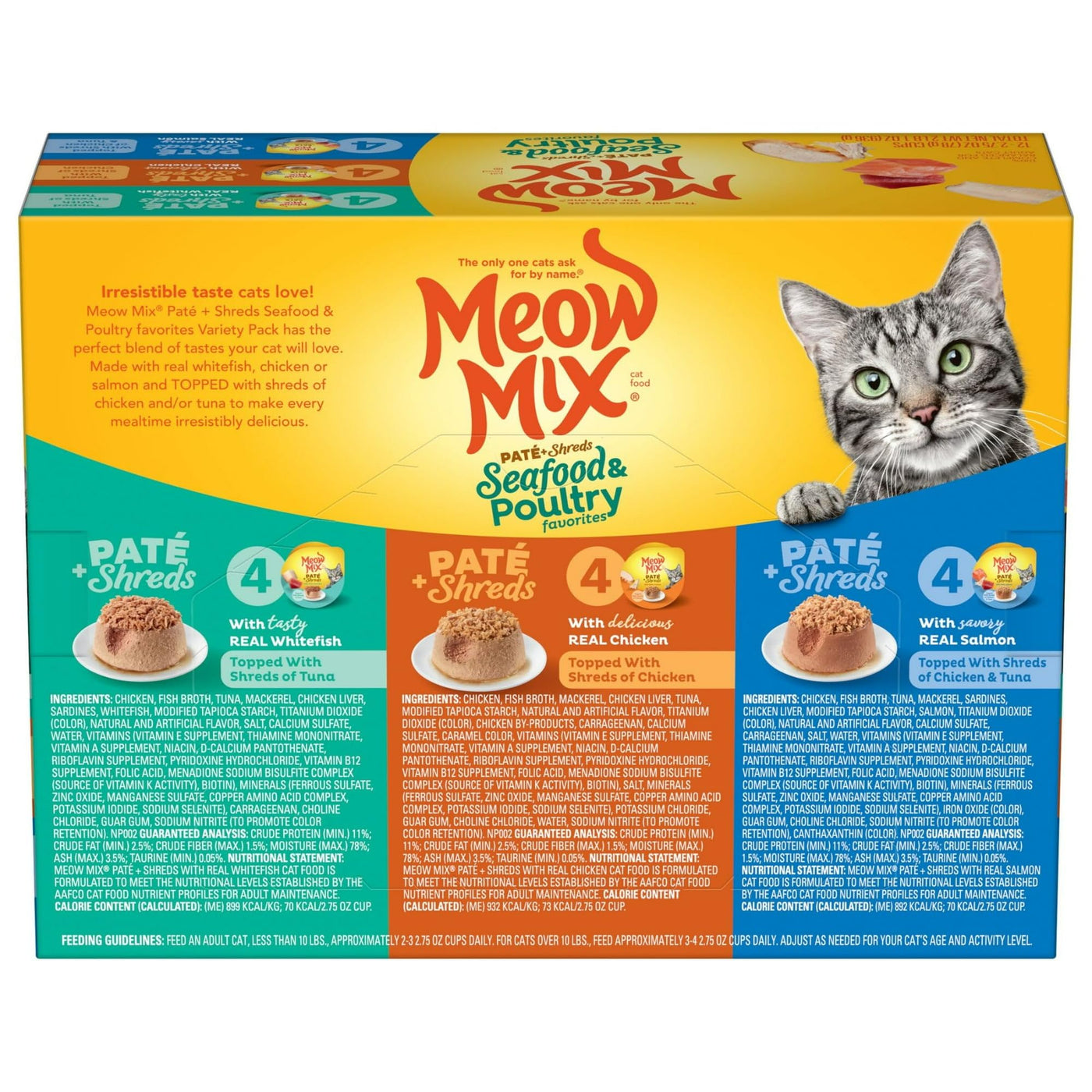 Trase A Paté & Shreds Wet Cat Food Variety Pack, Seafood & Poultry Favorites - 12 Cups, 2.75 Oz. Each - 100% Complete and Balanced Wet Cat Food