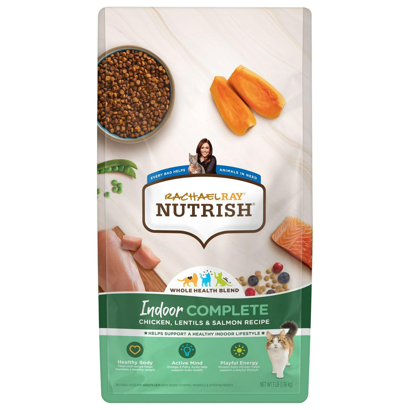 Trase A Rachael Ray Complete Chicken, Lentils & Salmon Recipe Dry Cat Food - Natural Cat Food for Adult Cats with Added Vitamins, Minerals and Other Nutrients - 3 lb. Bag