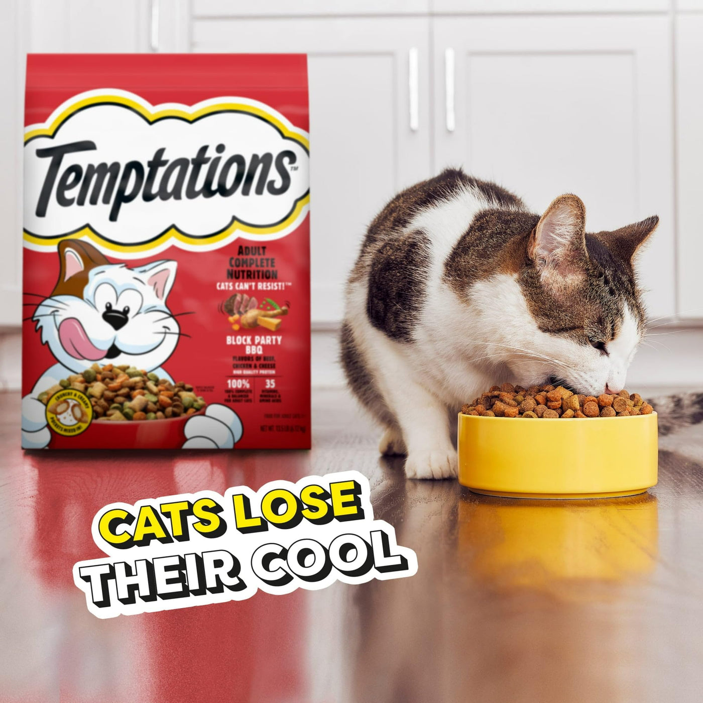 Trase A Adult Dry Cat Food Block Party BBQ Flavor - Support Strong and Healthy Muscles - Crunchy Outside Soft Inside - 35 Vitamins, Minerals, and Amino Acids - 13.5 Lb Bag