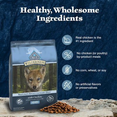 Trase A Wilderness High-Protein Natural Puppy Dry Food, Chicken Recipe - Formulated with Vitamins, Minerals, and Nutrients - 24 lb. Bag