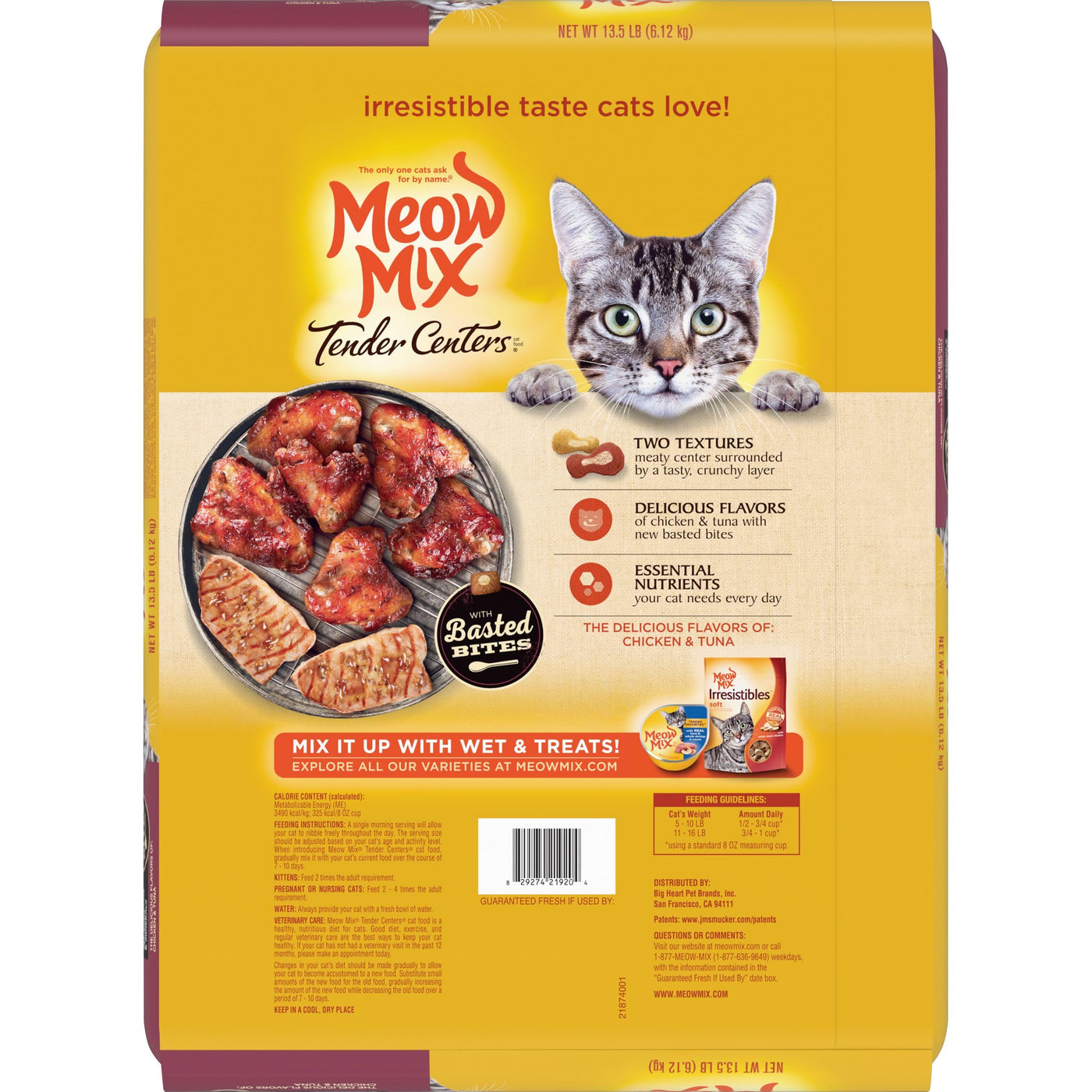 Mew Mix Tender Centers with Basted Bites, Chicken and Tuna Flavored Dry Cat Food, 14 Pound - Dry Cat Food Includes Basted Bites for Irresistible Taste and Texture